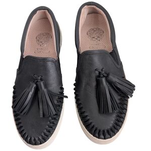 Vince Camuto Kayleena Black Leather Tassel Sneakers Platform Loafers Size 6